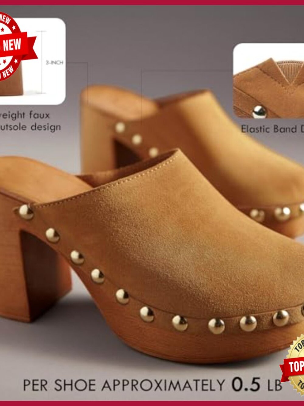Platform Clogs Mules High Heel Cork Slip On Studded Round Toe Sandals - Picture 4 of 7